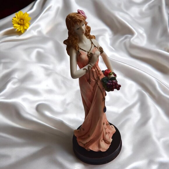 Graceful  Lady with Flowers Resin Figurine on Wood Base Vintage Giovanni… - Picture 1 of 11